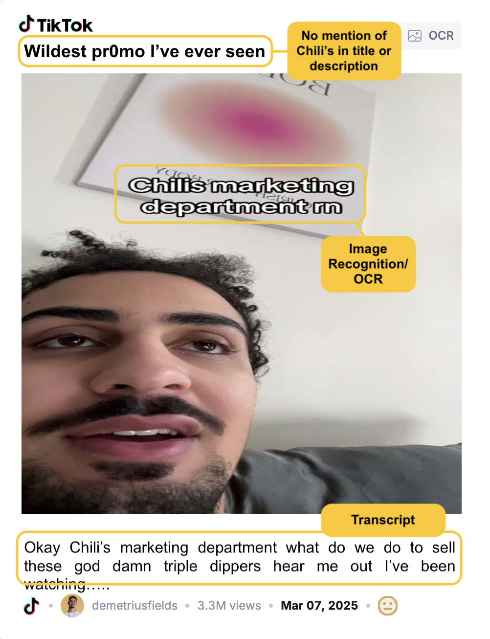 Chilis mention in a TikTok video picked up by Pendulum social listening